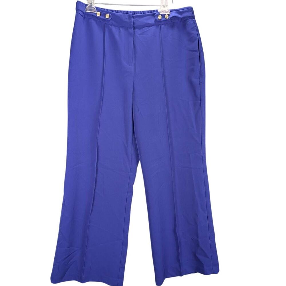 Cato Pants Womens 16 Blue High Rise Ankle Stretch Wide Leg Flowy Office Preppy
